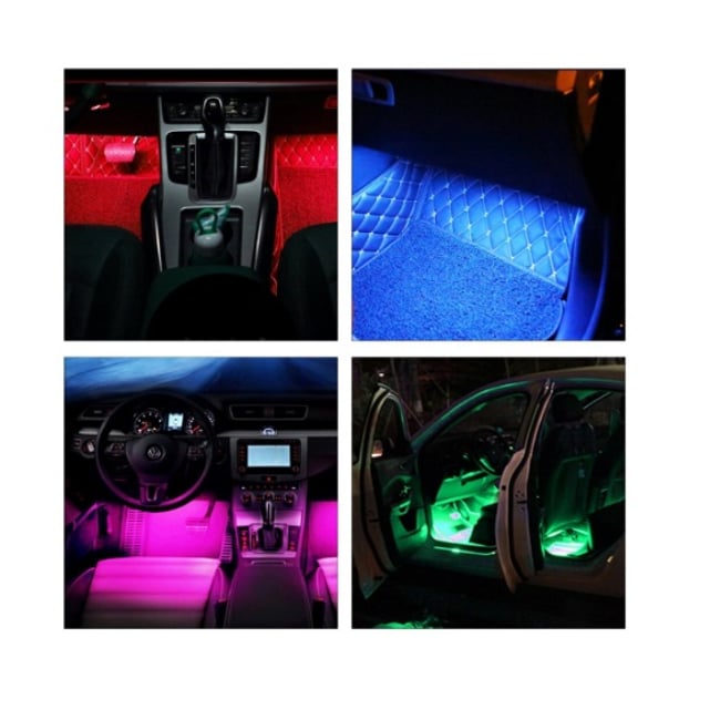 Kit Iluminare Ambientala Auto LED RGB, 18 LED-URI, Interior, 4 benzi, Senzor Muzica, Multicolor, 12V, Cu Telecomanda
