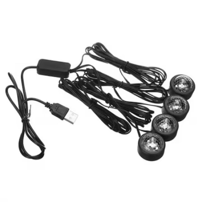 Set 4 lumini auto ambientale, interior, USB, LED RGB