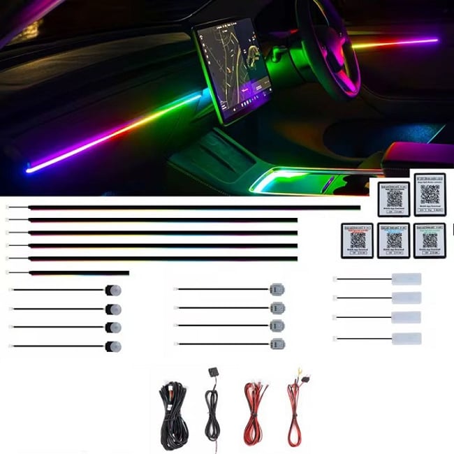 Kit Lumini Ambientale LED interior RGB 64 culori, Dinamice, Pentru Fata Usa, Bord, Manere, Podea, Control Din Aplicatie, Bluetooth
