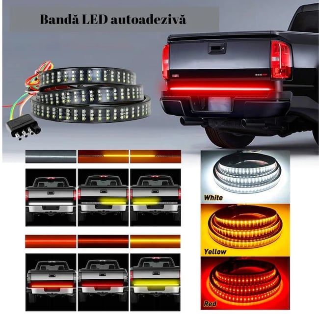 Banda Led Auto, Autoadeziva, 1.5M, Rosu Galben Alb, IP67