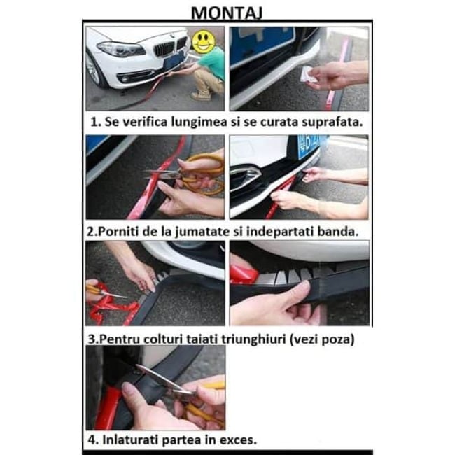 Protectie spoiler, prelungire bara fata/spate din cauciuc, culoare carbon