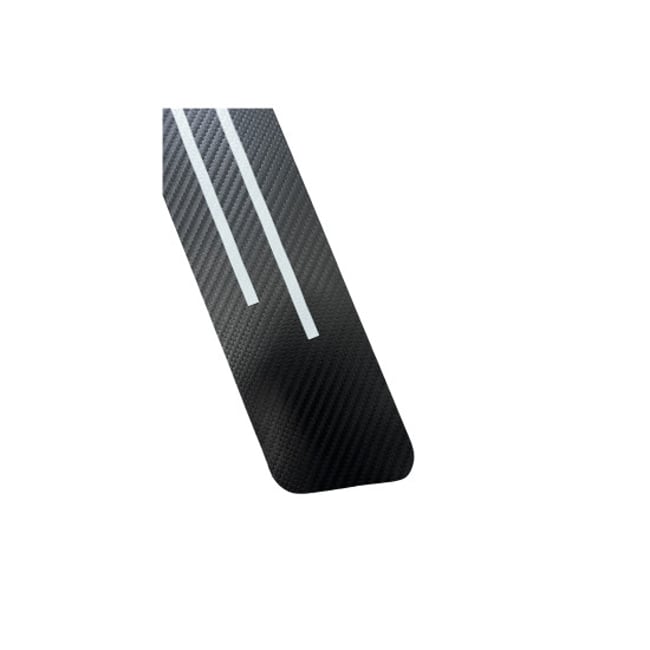 Set 4 protectii praguri auto interior, culoare carbon / dunga alba, autocolante