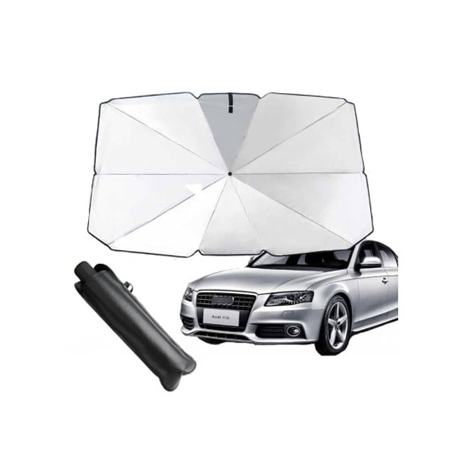 Parasolar auto pliabil pentru parbriz masina, in forma de umbrela, rezistent UV, 125 x 65 cm, Negru