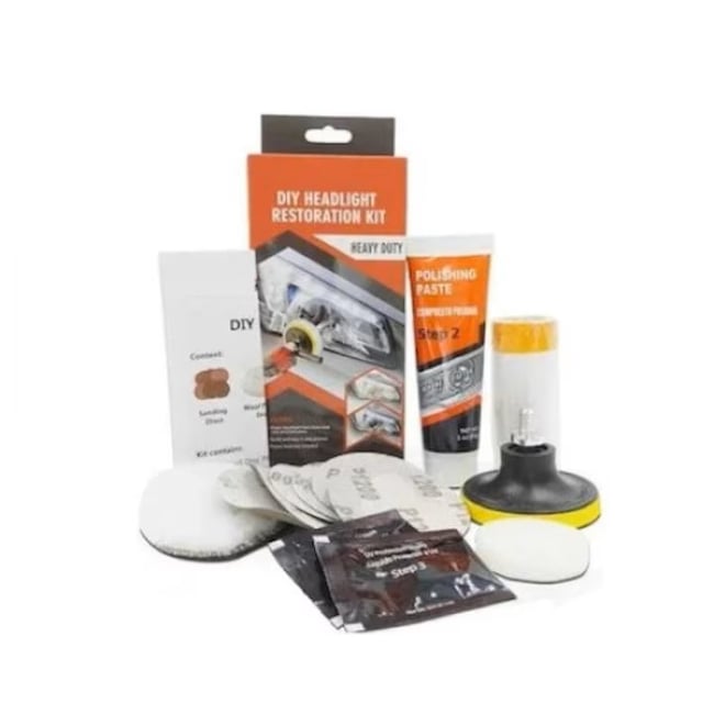 Kit polish faruri auto, cu pasta, bureti si discuri abrazive