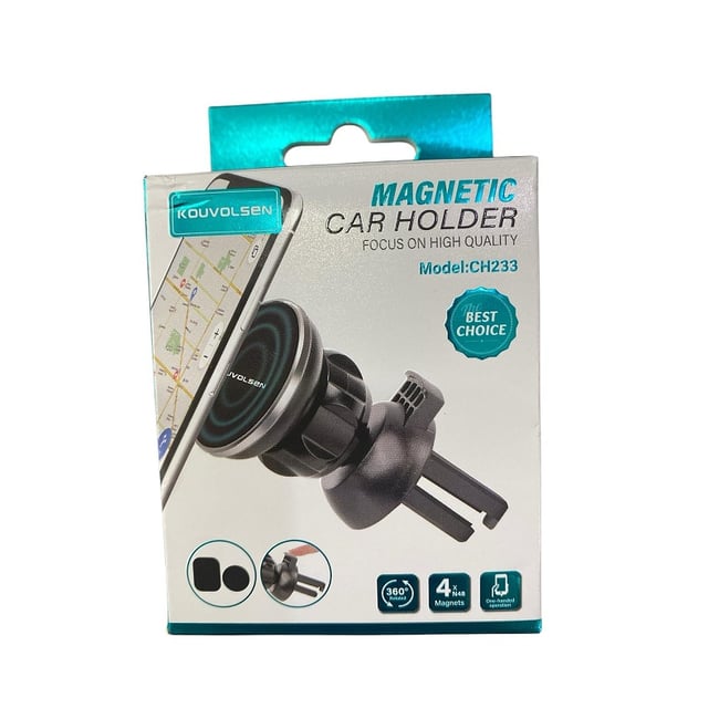 Suport auto universal pentru telefon mobil, prindere prin clema, magnet, negru