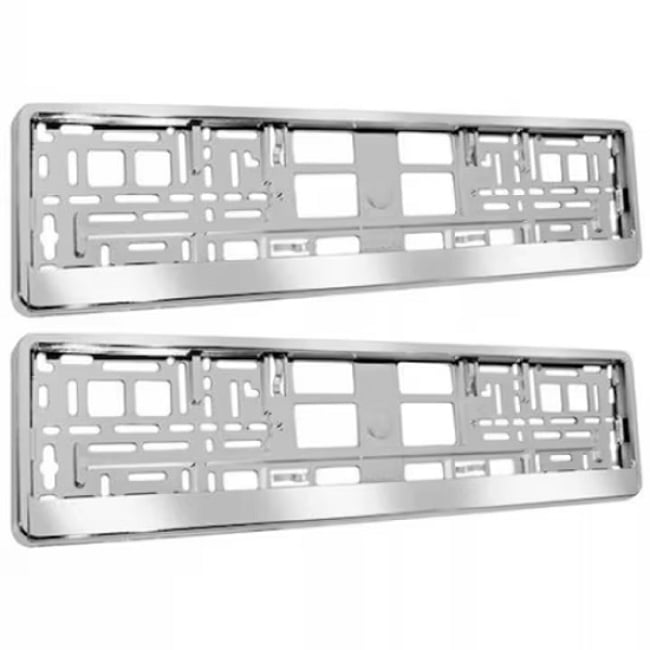 Set 2 Bucati Suport Numar Inmatriculare Auto, Fata-Spate, Argintiu