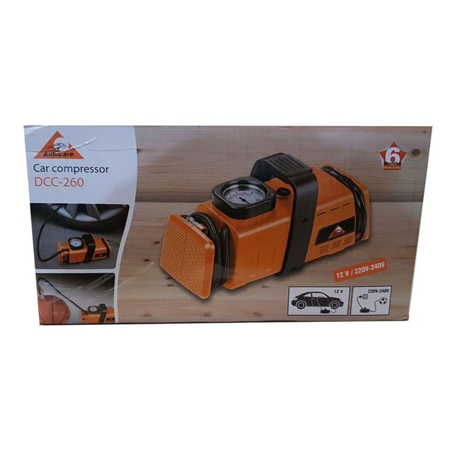Compresor aer, auto, Autocare DCC-260, 7 bar, 12 V, 98 W, buton On/Off, manometru analog, debit aer 20 l/min, adaptoare incluse