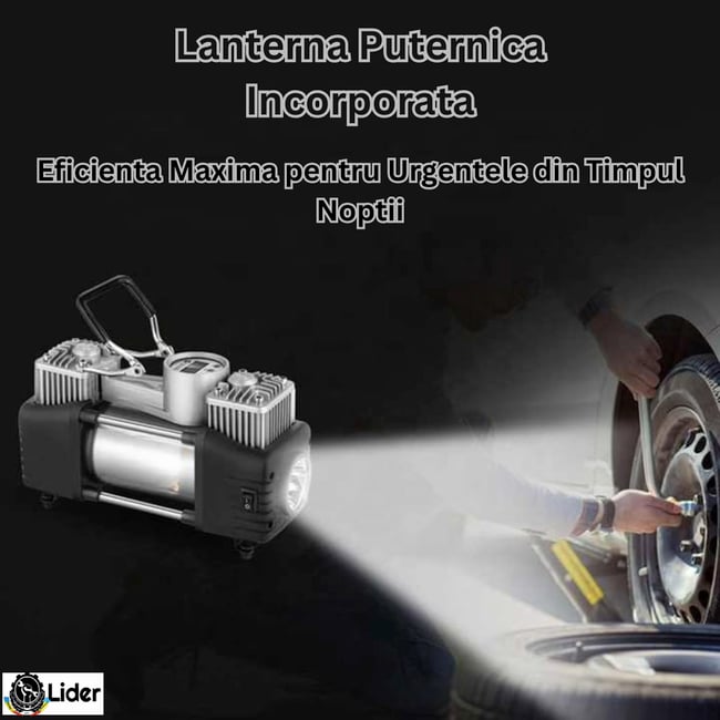 Compresor aer, auto, Lider® Premium, 150 PSI, 70 L/min, 12 V, lanterna, buton On/Off, manometru analog