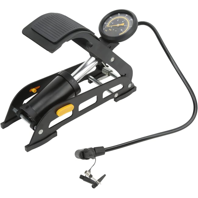 Pompa de picior cu piston si manometru pentru umflat, presiune 10 bari, manometru analog, adaptoare incluse