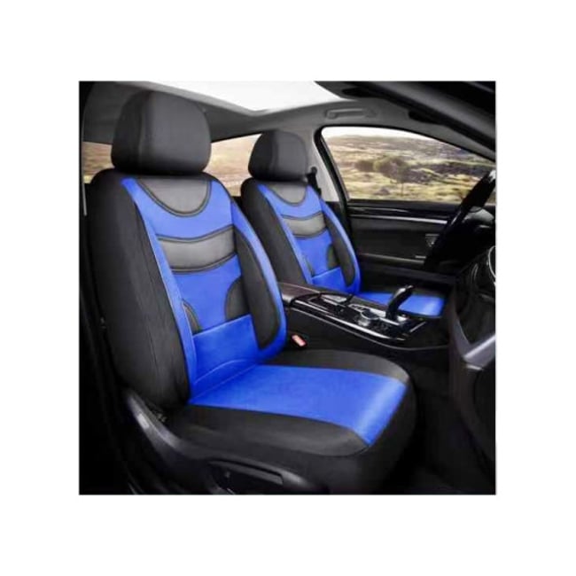 Set Huse Scaune Auto, Universale, 11 Piese, Fata Spate, Textil cu Imitatie Piele, Albastru cu Negru