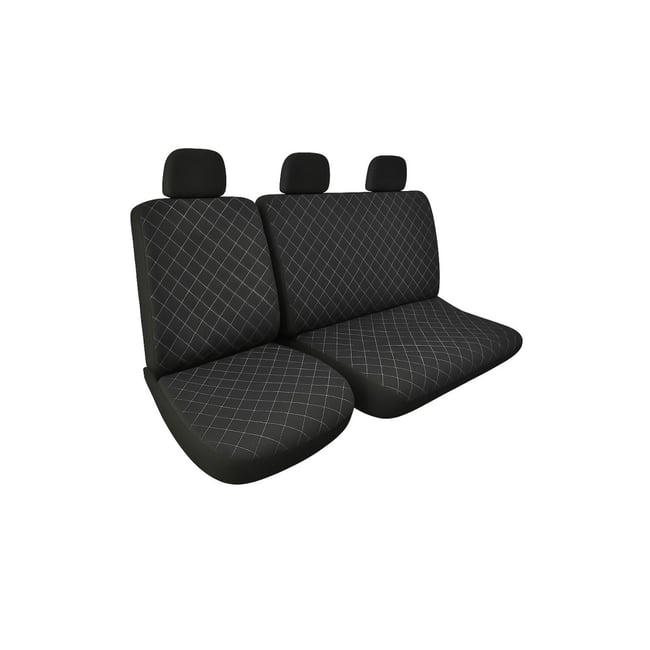 Huse auto universale pentru autoutilitare / dube / van-uri, material textil 2+1 pentru scaun sofer + bancheta stanga, model romb, premium, negru-gri