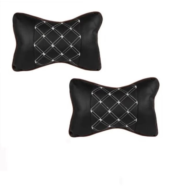 Set 2 pernute pentru tetiere auto, piele ecologica, negru/alb