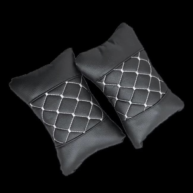 Set 2 pernute pentru tetiere auto, piele ecologica, negru/alb