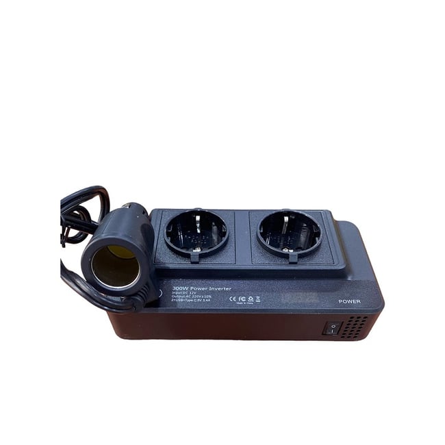 Invertor de Tensiune de la 12V la Priza 230V, Putere 300W, 2 x Porturi USB, 5.4A, 1 x Port USB-C 5.4A, Suport PD, Afisaj Digital