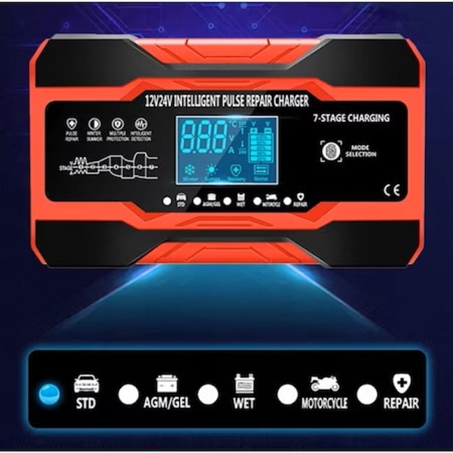 Redresor Auto Inteligent, 12V-24V, Digital 7 cicluri de incarcare, Auto Smart