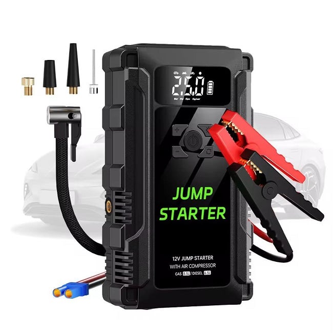 Starter Auto Portabil, 29800 mAh, 12 V, putere maxima 2500a, start 750A, Lanterna, 1X USB A, 1X USB Type-C, compresor integrat, 10bar, Afisaj Digital