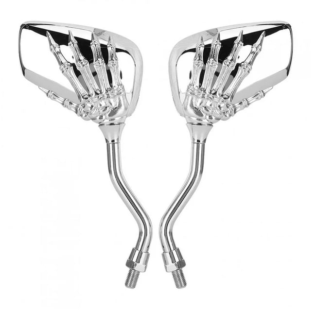 Set oglinzi moto si ATV, filet M8-M10, model retro Chopper mana schelet, culoare crom argintiu
