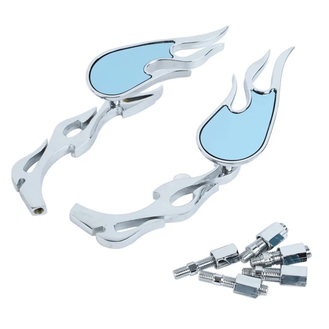 Set oglinzi moto si ATV, filet M8-M10, model flacara Chopper , culoare Crom argintiu