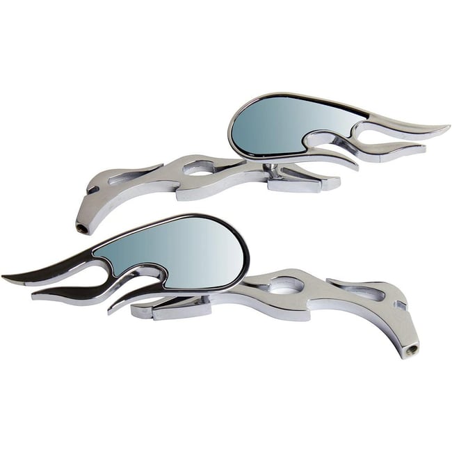 Set oglinzi moto si ATV, filet M8-M10, model flacara Chopper , culoare Crom argintiu