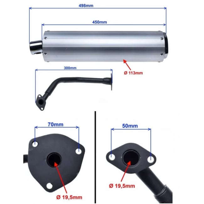 Toba / esapament scuter GY6 125-150cc, aluminiu