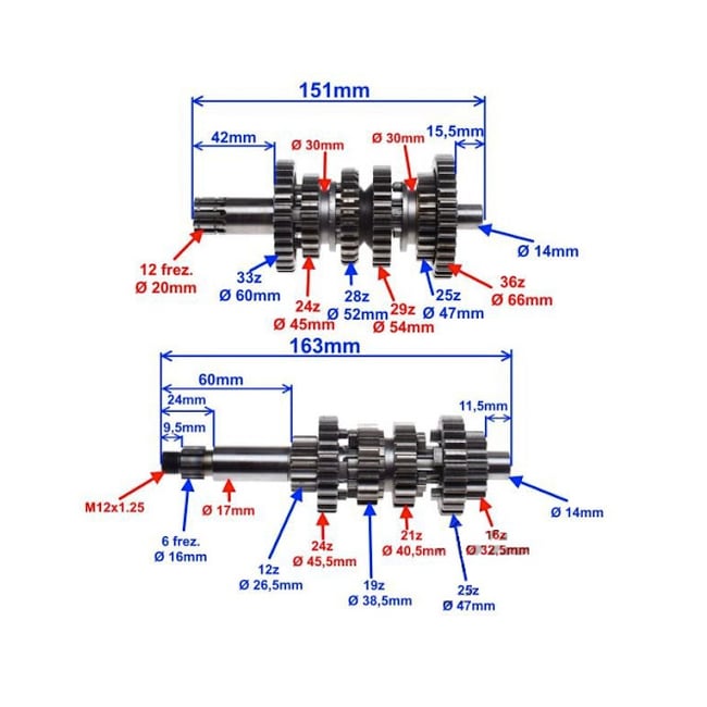 Grup pinioane de cutie viteze motor AM6 50-70cc, pana in 2015