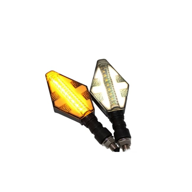 Set 2 semnalizari moto cu led 12V, semnalizare galbena dinamica, lumina zi alba, model FS-1213