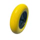 Roata roaba fara camera din poliuretan cu janta metalica 3.50-8, ax subtire 14 mm, galbena/verde