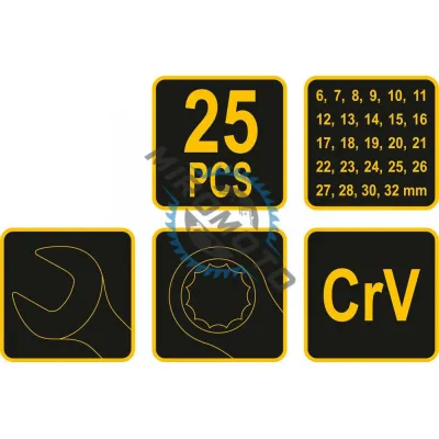 Chei combinate Vorel 51715, 6-32 mm, set 25 bucati, satinate, CrV Chei combinate Vorel 51715, 6-32 mm, set 25 bucati, satinate, CrV