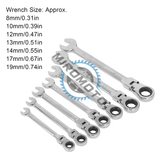 Set 7 chei combinate cu clichet cu cap flexibil, 8-19mm