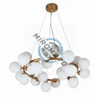 Lustra moderna aurie cu 25 globuri de sticla albe