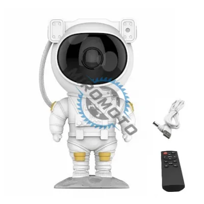 Lampa LED cu proiector galaxy astronaut sky alb, bluetooth, boxa, telecomanda, cap magnetic si design reglabil 360°