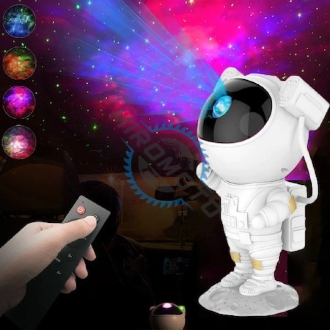 Lampa LED cu proiector galaxy astronaut sky alb, telecomanda, cap magnetic si design reglabil 360°, temporizare, brate mobile