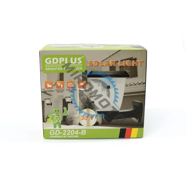 Lampa solara LED GDPLUS, cu senzor de miscare, 30 W, neagra, exterior