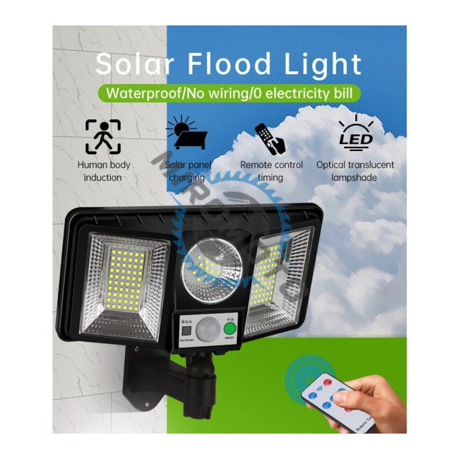 Lampa solara LED cu senzor de miscare si telecomanda, 50 W, IP 65, 3 surse de iluminare