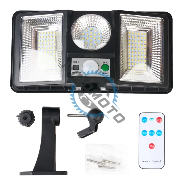 Lampa solara LED cu senzor de miscare si telecomanda, 50 W, IP 65, 3 surse de iluminare