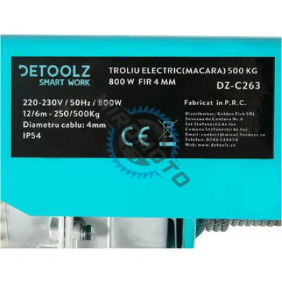 Electropalan / troliu electric, Detoolz DZ-C263, 250 / 500 Kg , 800 W, 12 / 6 m Electropalan / troliu electric, Detoolz DZ-C263, 250 / 500 Kg , 800 W, 12 / 6 m