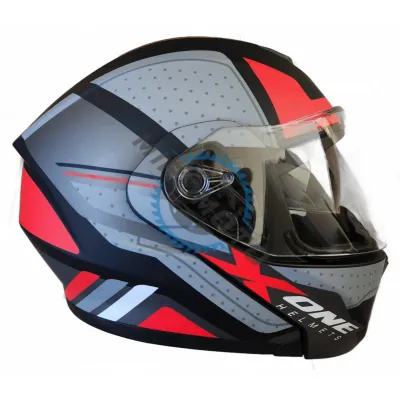 Casca moto flip up X-One cu ochelari de soare, negru / rosu