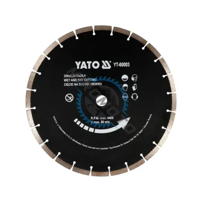 Disc diamantat de taiere segmentat, 350x25.4x3.4 mm, taiere umeda si uscata, Yato YT-60003 Disc diamantat de taiere segmentat, 350x25.4x3.4 mm, taiere umeda si uscata, Yato YT-60003