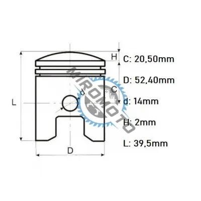 Kit piston ATV / Cross 4T 125cc, 52.4mm, bolt 14mm Kit piston ATV / Cross 4T 125cc, 52.4mm, bolt 14mm