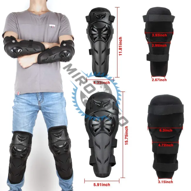 Set protectii moto, genunchere si cotiere, prindere Velcro, benzi elastice, ventilate, culoarea neagra