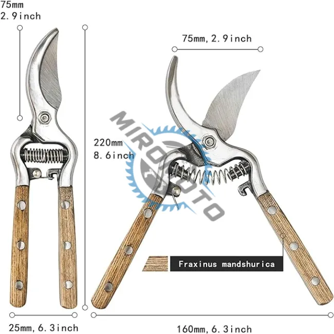 Foarfeca de vie manuala 8" otel inoxidabil, manere lemn bambus