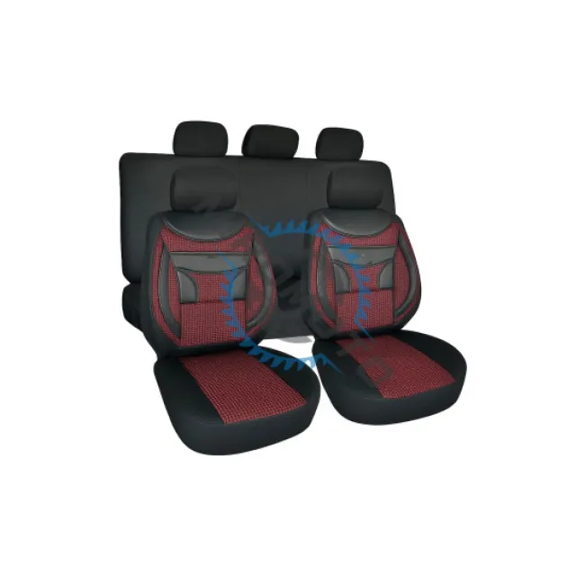 Set huse scaune auto, universale, 11 piese, fata-spate, textil cu imitatie piele, rosu|negru