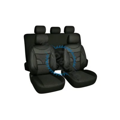 Set huse scaune auto, universale, 11 piese, fata-spate, textil cu imitatie piele, NEGRU