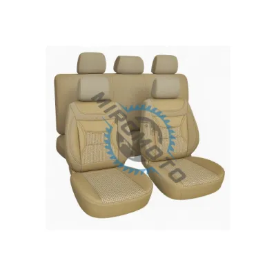 Set huse scaune auto, universale, 11 piese, fata-spate, textil cu imitatie piele, bej|alb