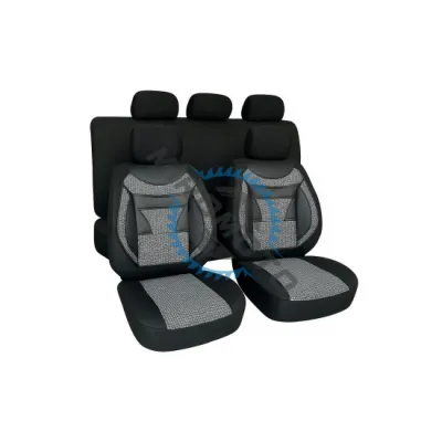 Set huse scaune auto, universale, 11 piese, fata-spate, textil cu imitatie piele, gri|alb