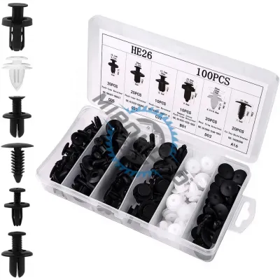 Set 100 clipsuri / cleme auto de fixare, 6 dimensiuni, universale, plastic Set 100 clipsuri / cleme auto de fixare, 6 dimensiuni, universale, plastic