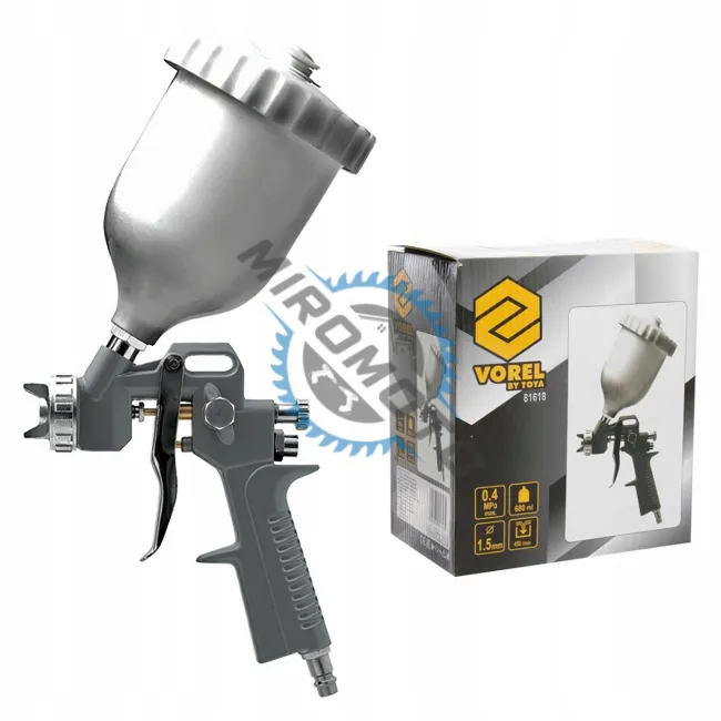 Pistol de vopsit cu aer comprimat, Vorel 81618, 0.6L, cupa din plastic in partea de sus, duza 1.5mm Pistol de vopsit cu aer comprimat, Vorel 81618, 0.6L, cupa din plastic in partea de sus, duza 1.5mm