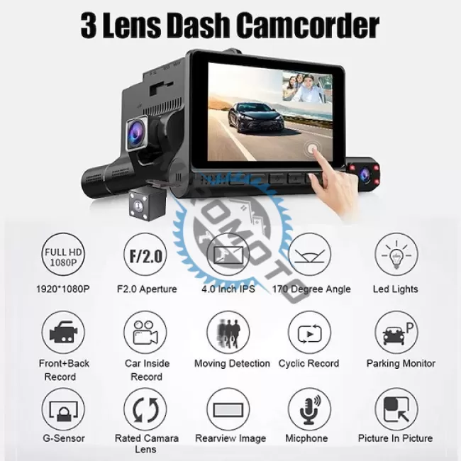 Camera Auto DVR, 3 Camere, Video Full HD 1440P, Ecran Tactil, Display 4", G-Sensor