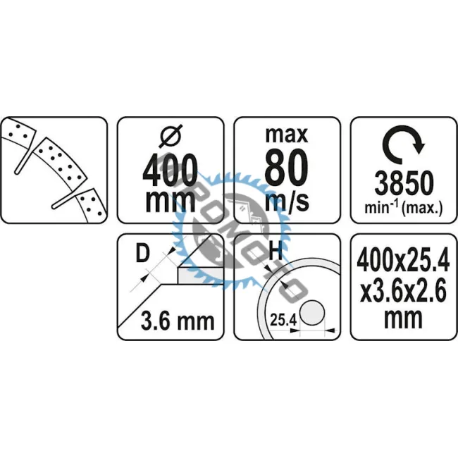 Disc diamantat de taiere segmentat, 400x25.4x3.6 mm, taiere umeda si uscata, Yato YT-60004