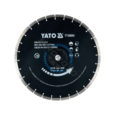 Disc diamantat de taiere segmentat, 400x25.4x3.6 mm, taiere umeda si uscata, Yato YT-60004 Disc diamantat de taiere segmentat, 400x25.4x3.6 mm, taiere umeda si uscata, Yato YT-60004